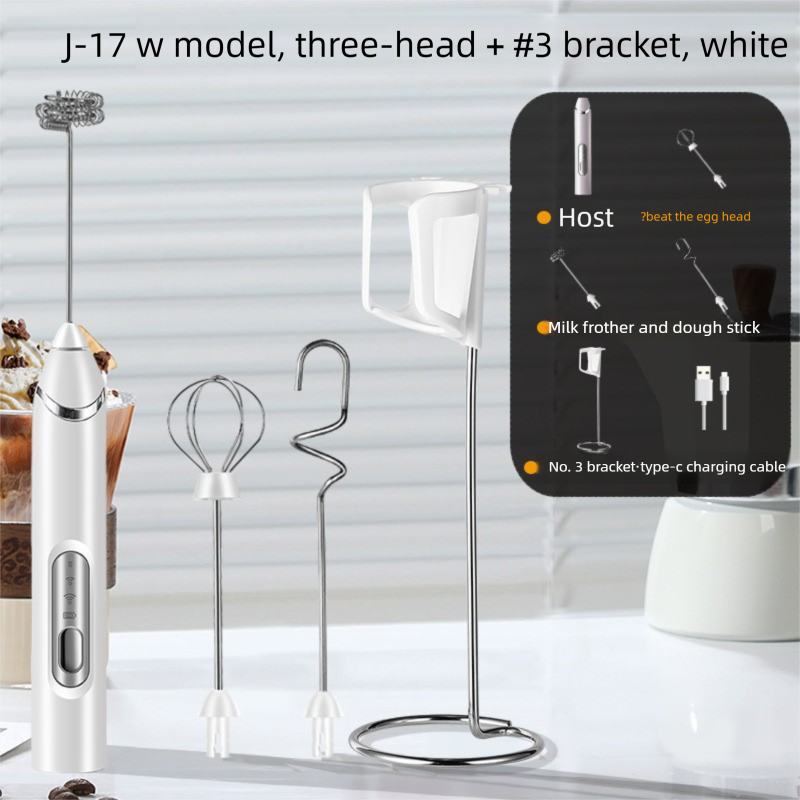 Rechargeable 3-in-1 Milk Frother Set with Metal Stand - Handheld Electric Whisk