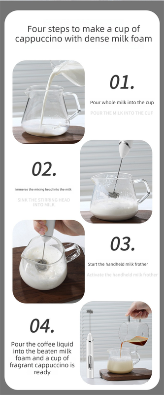 Rechargeable 3-in-1 Milk Frother Set with Metal Stand - Handheld Electric Whisk view 10