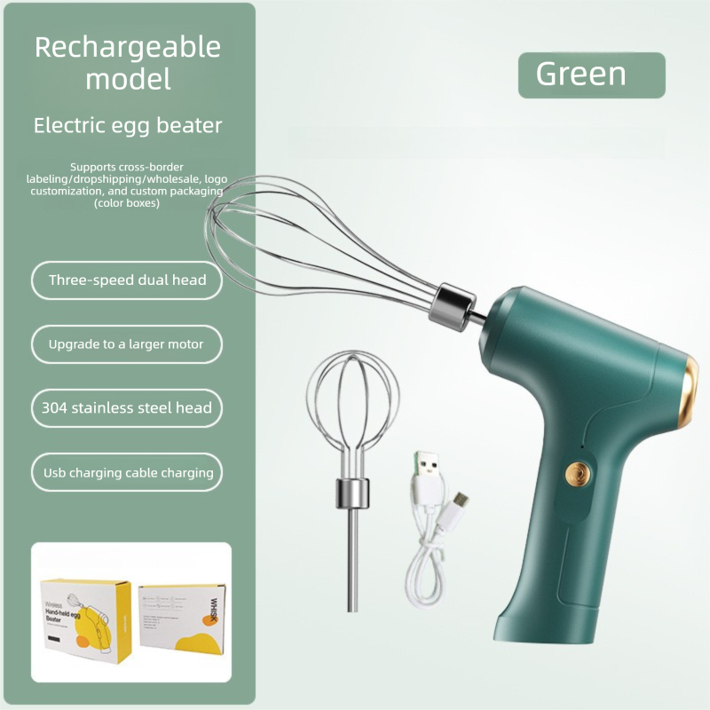 Cordless Electric Hand Mixer - Rechargeable 3-Speed Egg Beater & Cream Whisk