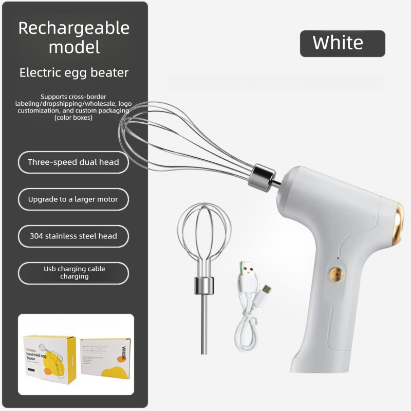 Cordless Electric Hand Mixer - Rechargeable 3-Speed Egg Beater & Cream Whisk