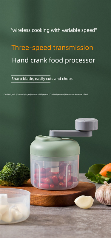 Manual Mini Garlic Chopper & Food Processor 100ml Portable 3-Speed Hand-Crank view 3