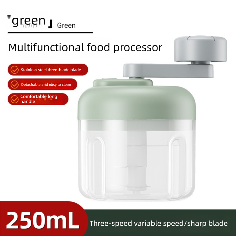 Manual Garlic Chopper & Food Processor 250ml Portable 3-Speed Hand-Crank