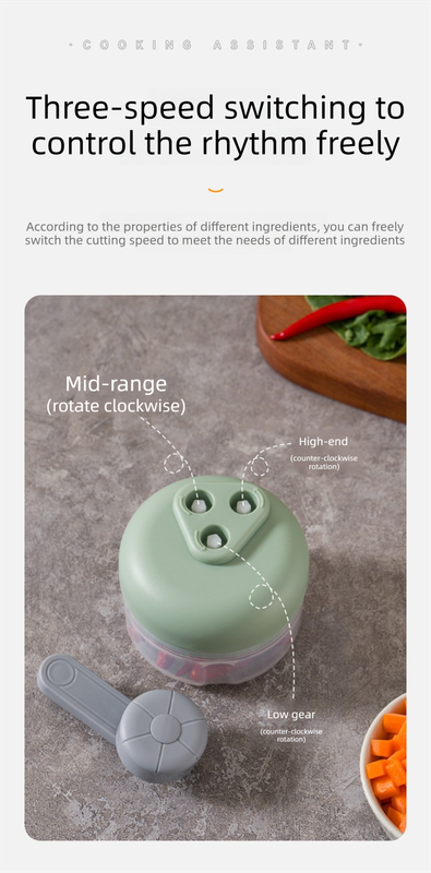 Manual Garlic Chopper & Food Processor 250ml Portable 3-Speed Hand-Crank view 2