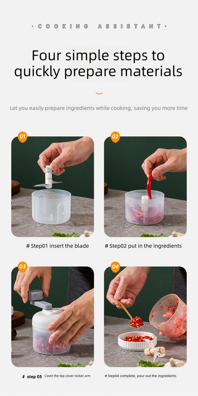 Manual Garlic Chopper & Food Processor 250ml Portable 3-Speed Hand-Crank view 6
