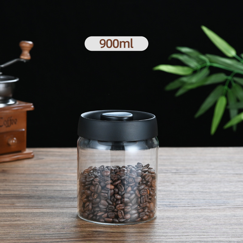 900ml Vacuum Sealed Glass Coffee Canister - One-Press Airtight Storage Jar