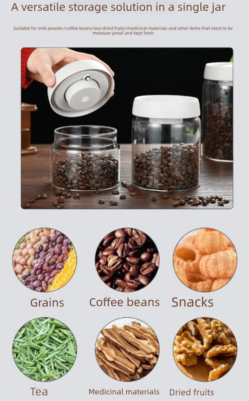 900ml Vacuum Sealed Glass Coffee Canister - One-Press Airtight Storage Jar view 5
