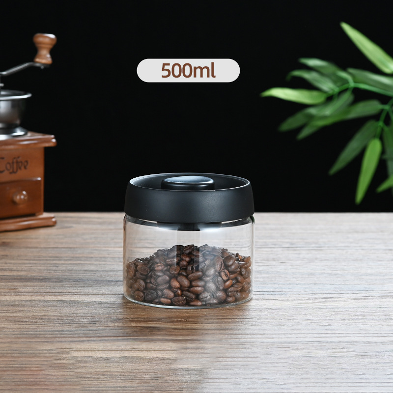 500ml Vacuum Sealed Glass Coffee Canister - One-Press Airtight Food Storage