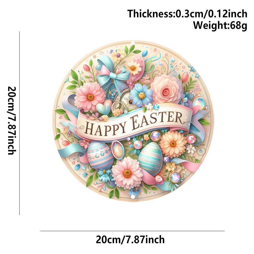 Easter Wooden Door Sign & Hanging Ornament 3-Piece Set – Happy Easter Flowers view 2