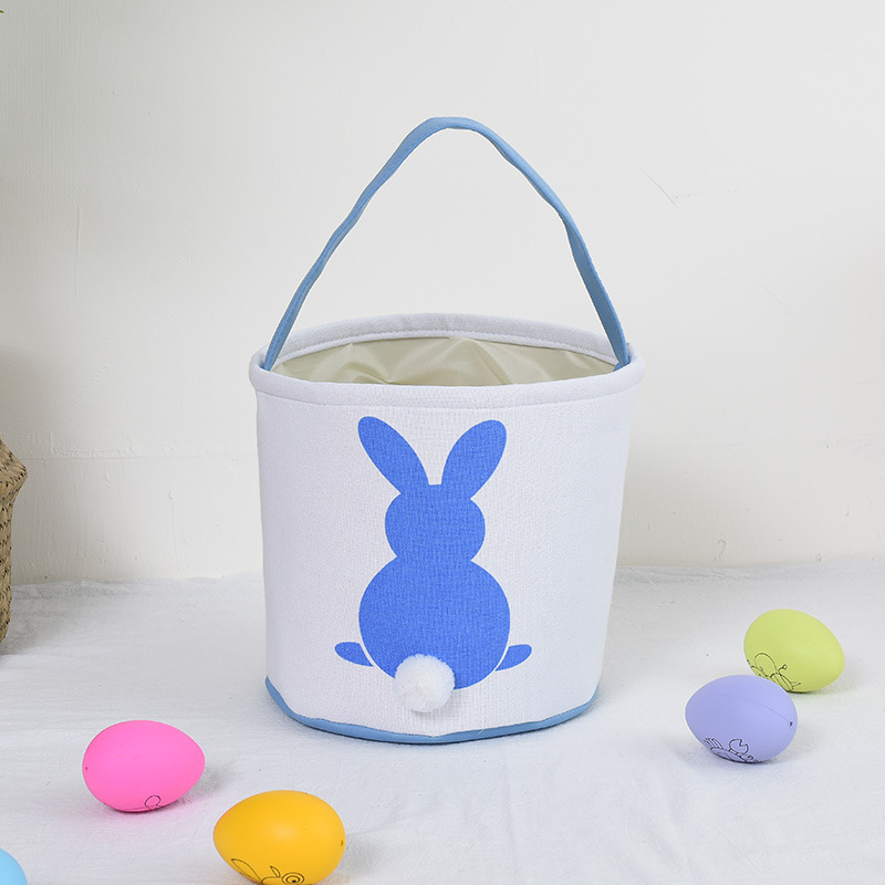 Personalised Easter Bunny Basket Hand-Embroidered Canvas Tote – Soft Blue
