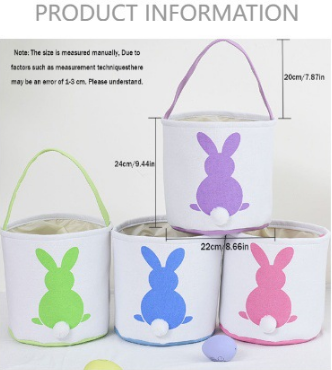Personalised Easter Bunny Basket Hand-Embroidered Canvas Tote – Soft Blue view 2