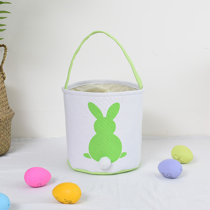 Personalised Easter Bunny Basket Hand-Embroidered Canvas Tote – Soft Green
