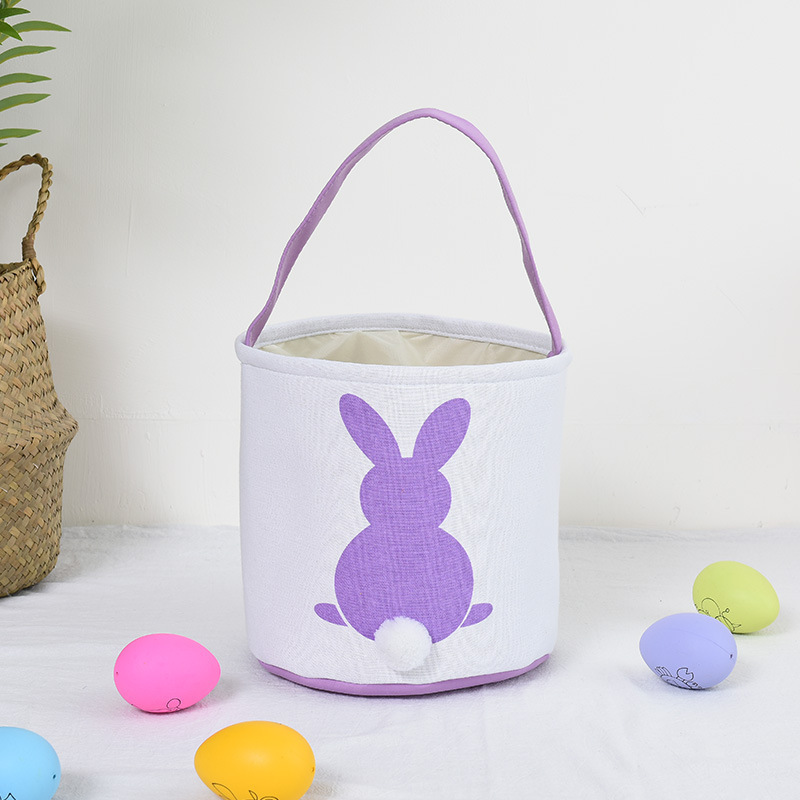 Personalised Easter Bunny Basket Hand-Embroidered Canvas Tote – Soft Purple