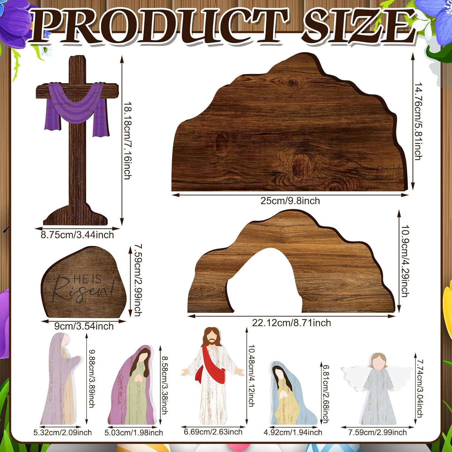 Easter Resurrection Scene Set Mini Wooden Figurine Ornament – Detailed Cross & view 2