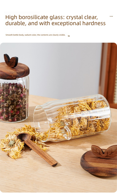 600ml Premium Borosilicate Glass Storage Jar with Acacia Wood Lid & Integrated view 6