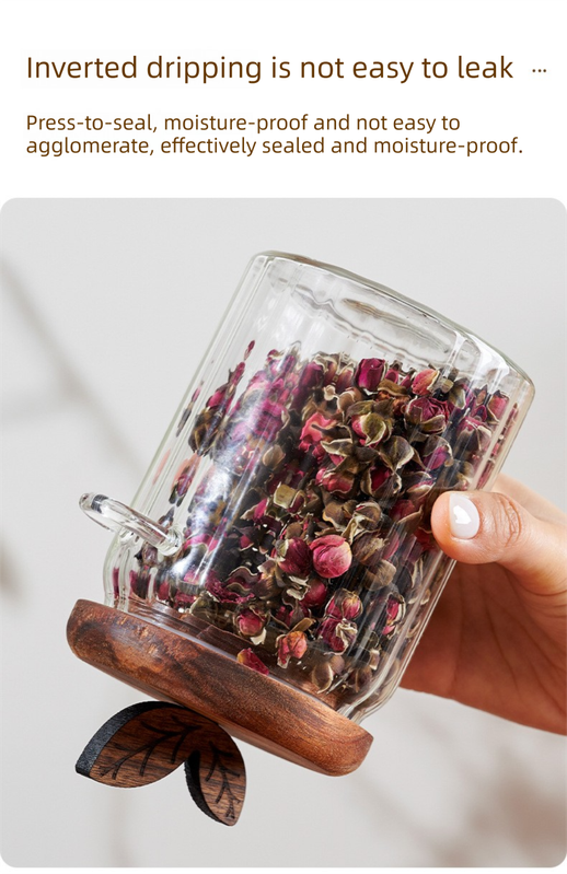 800ml Premium Borosilicate Glass Storage Jar with Acacia Wood Lid & Integrated view 5