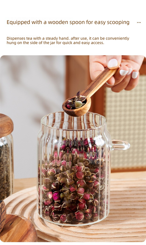 800ml Premium Borosilicate Glass Storage Jar with Acacia Wood Lid & Integrated view 7