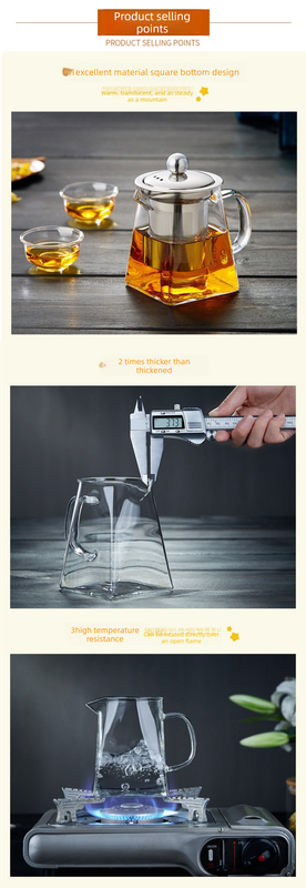 450ml Heat Resistant Glass Teapot with 304 Stainless Steel Infuser Square Base view 3