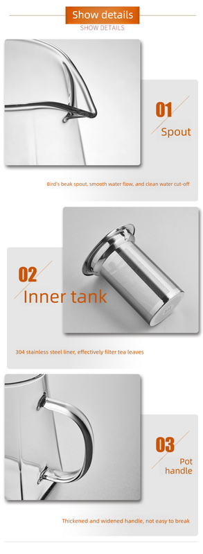 550ml Heat Resistant Glass Teapot with 304 Stainless Steel Infuser Thickened view 5