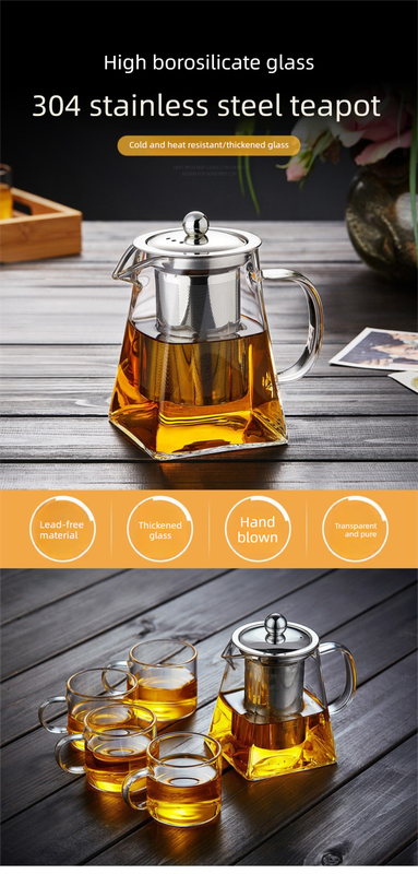 750ml Heat Resistant Glass Teapot with 304 Stainless Steel Infuser Thickened view 2