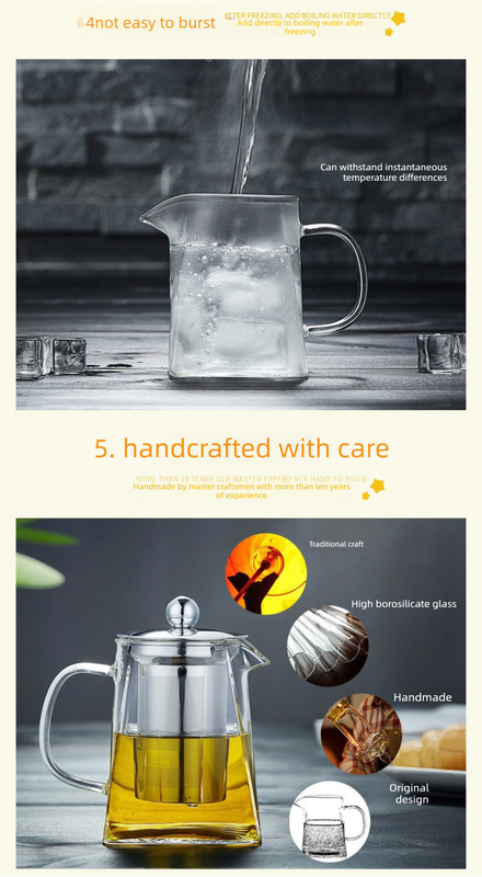 750ml Heat Resistant Glass Teapot with 304 Stainless Steel Infuser Thickened view 4