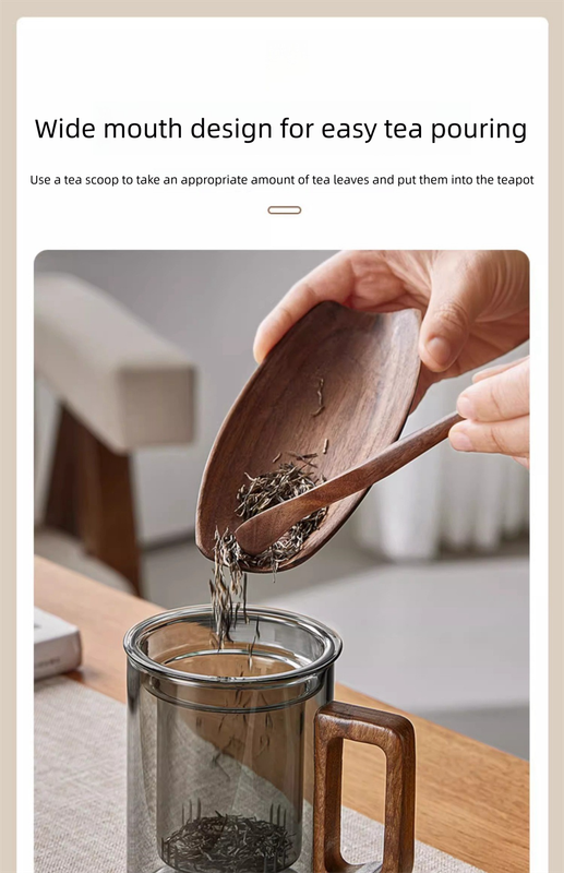 400ml Smoky Grey Borosilicate Glass Tea Mug with Infuser and Wooden Handle view 5