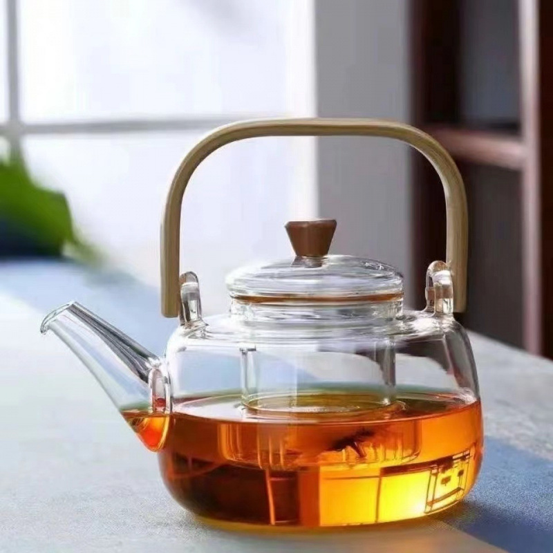 1500ml Heat Resistant Glass Teapot with Bamboo Handle and Glass Infuser Loose