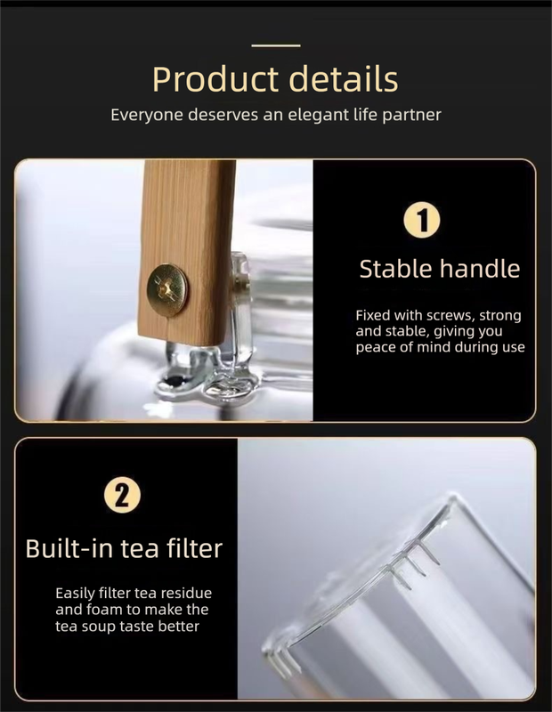 1500ml Heat Resistant Glass Teapot with Bamboo Handle and Glass Infuser Loose view 2