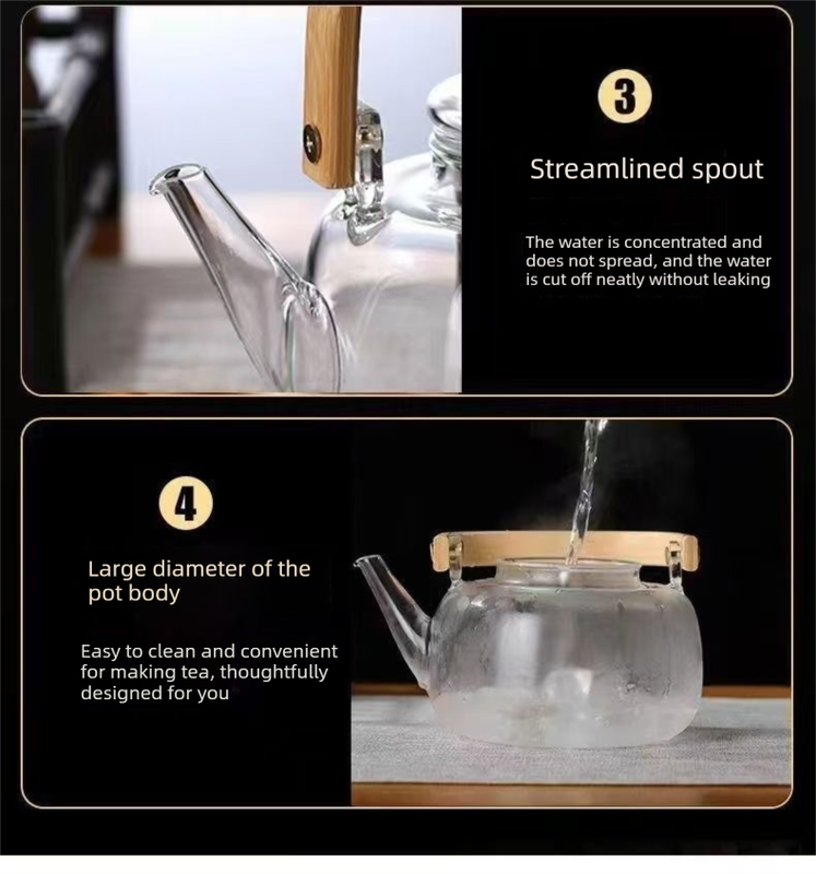 1500ml Heat Resistant Glass Teapot with Bamboo Handle and Glass Infuser Loose view 3
