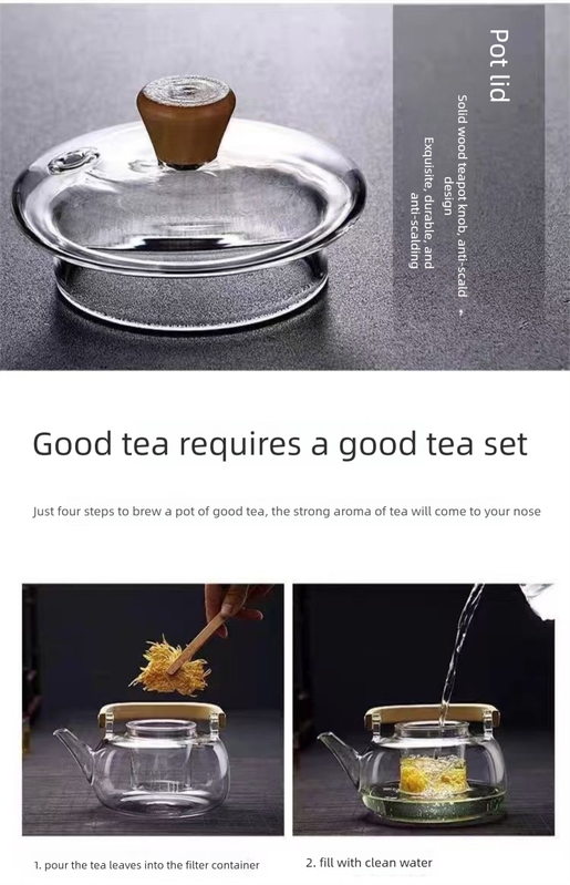1500ml Heat Resistant Glass Teapot with Bamboo Handle and Glass Infuser Loose view 4