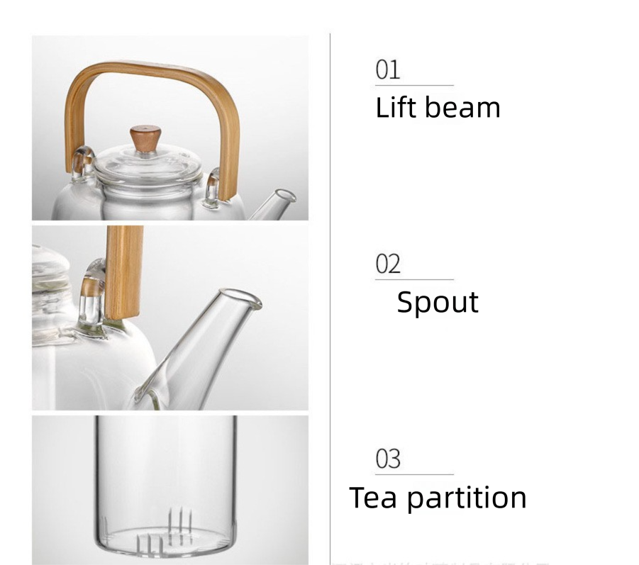 1500ml Heat Resistant Glass Teapot with Bamboo Handle and Glass Infuser Loose view 6