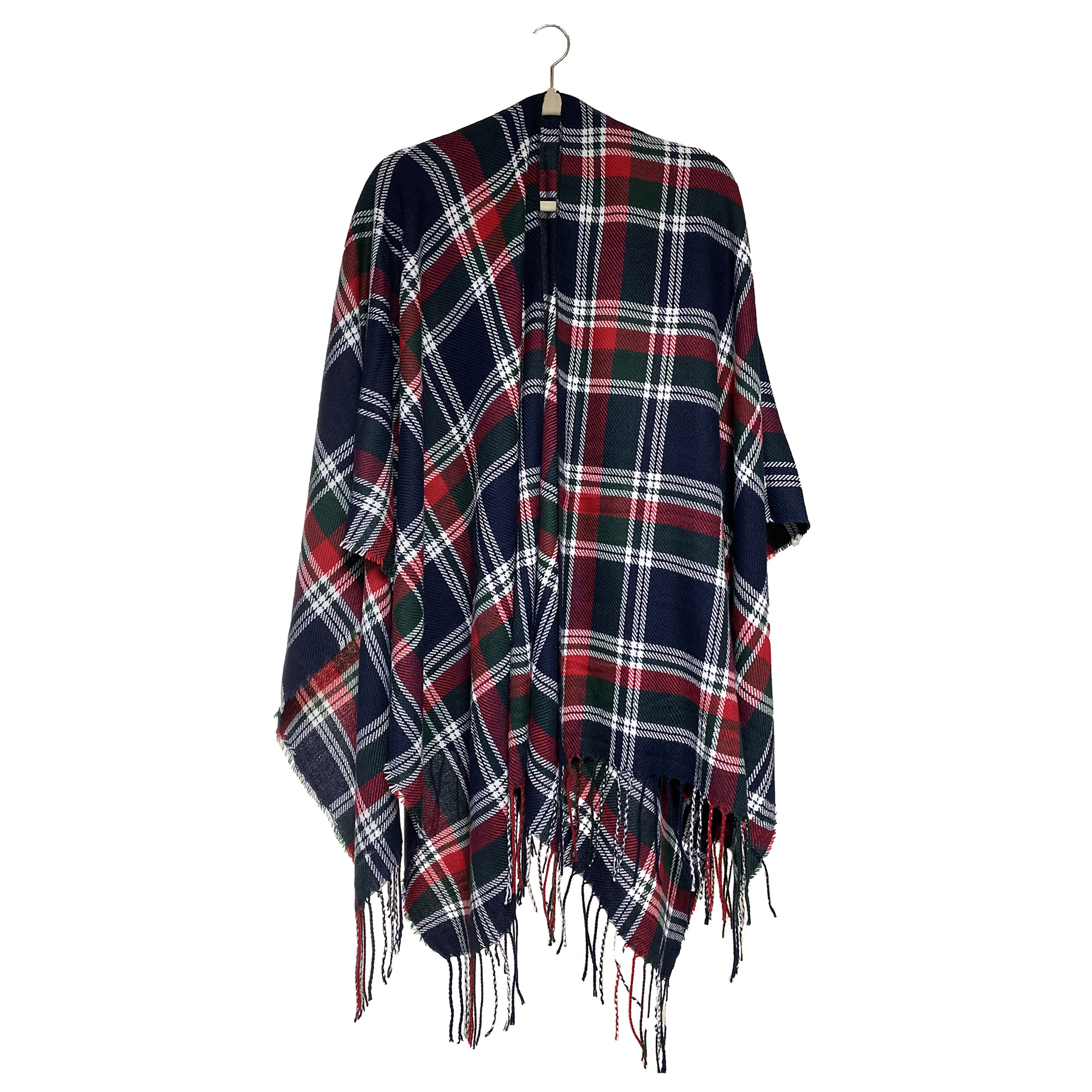 Women's Plaid Open-Front Poncho Cape – Soft Faux Cashmere Scarf Wrap with