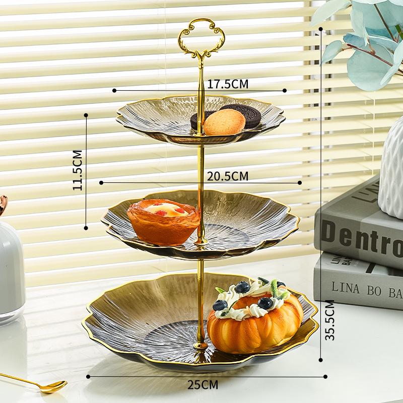 3-Tier Modern Fruit & Snack Stand – Tea-colored Reinforced Tiered Platter with — image 1