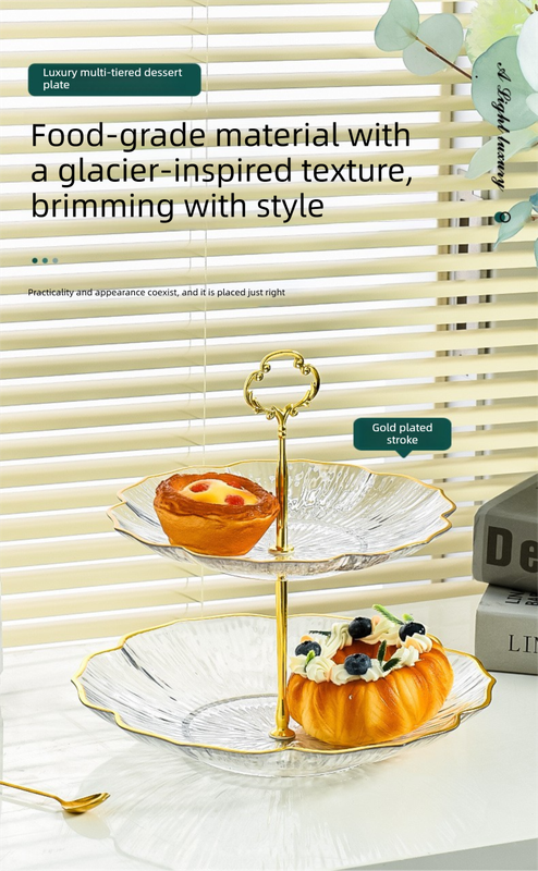 2-Tier Modern Fruit & Snack Stand – White Reinforced Tiered Platter with view 2