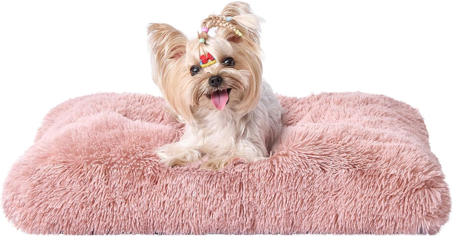 Luxury Long Plush Pet Bed Mat Faux Fur Crate Pad 65x50cm Pink Soft Warm