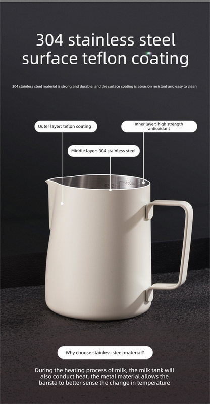 350ml Stainless Steel Milk Frothing Pitcher Pointed Spout Steaming Jug with view 3