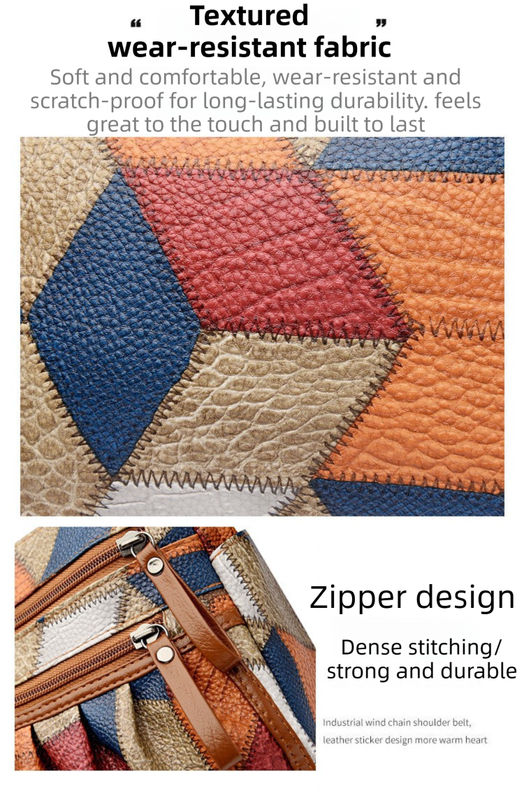 Lightweight PU Leather Pleated Shoulder Bag with Contrast Color Patchwork view 2