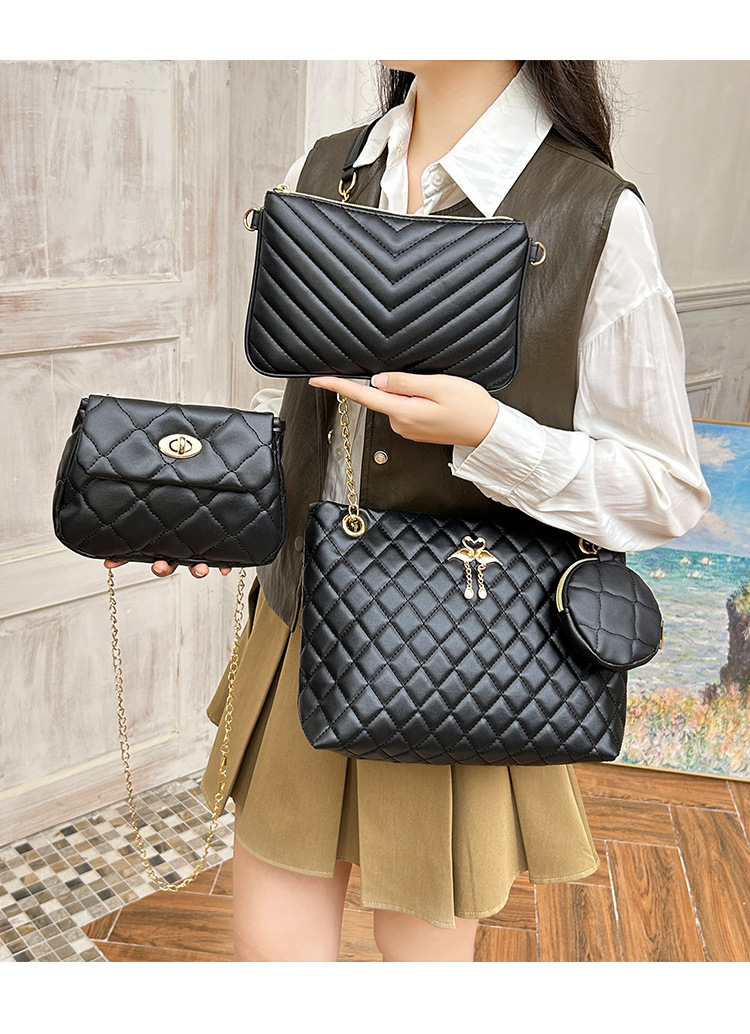 4-Piece PU Leather Rhombus Handbag Set - Large Capacity Shoulder Bag with view 4