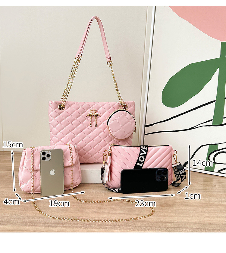 4-PCS Plaid Contrast-Color Handbag Set - Large Capacity PU Leather Shoulder view 3