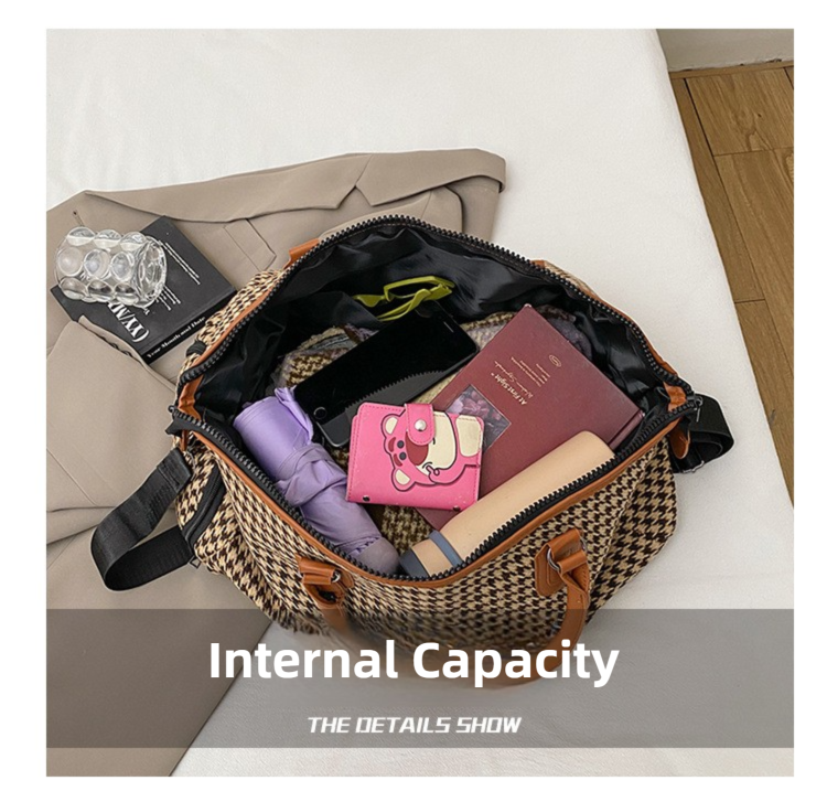 Brown Large Capacity Knitted Travel Bag with Shoe-Zone - Weekend Overnight & view 4