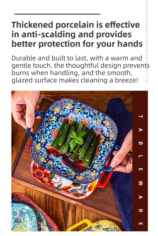 9-Inch Underglaze Ceramic Square Serving Plate with Dual Handles (Mirror view 3