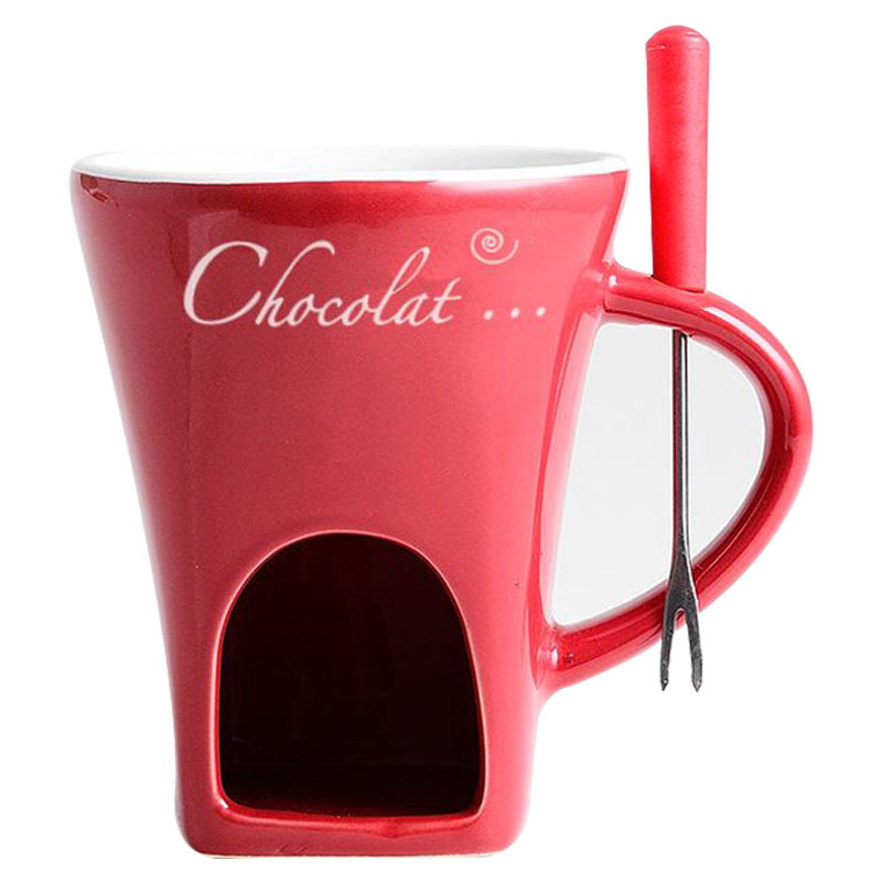 Red European Style Ceramic Chocolate & Cheese Melter Set - 200ml Mini Melting