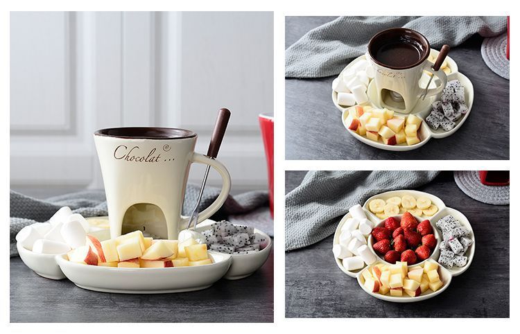 White European Style Ceramic Chocolate & Cheese Melter Set - 200ml Mini view 5