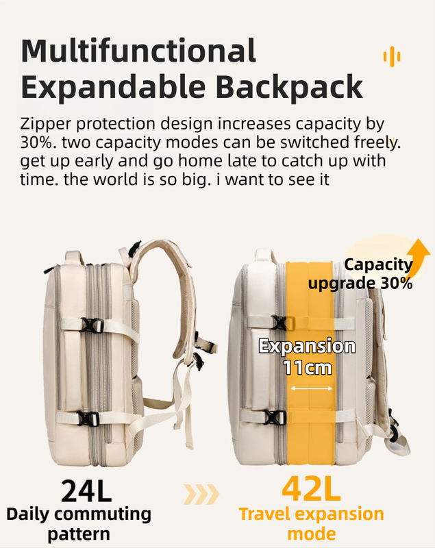 Pink Expandable Travel Laptop Backpack with USB Charging Port - Waterproof view 2