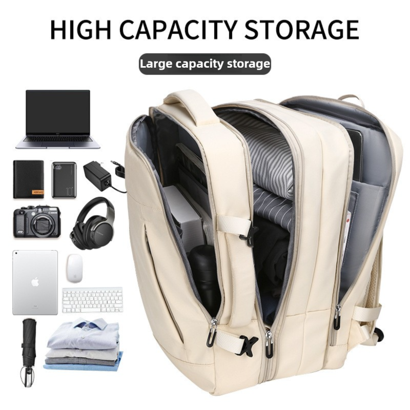Blue Expandable Travel Laptop Backpack with USB Charging Port - Waterproof view 3