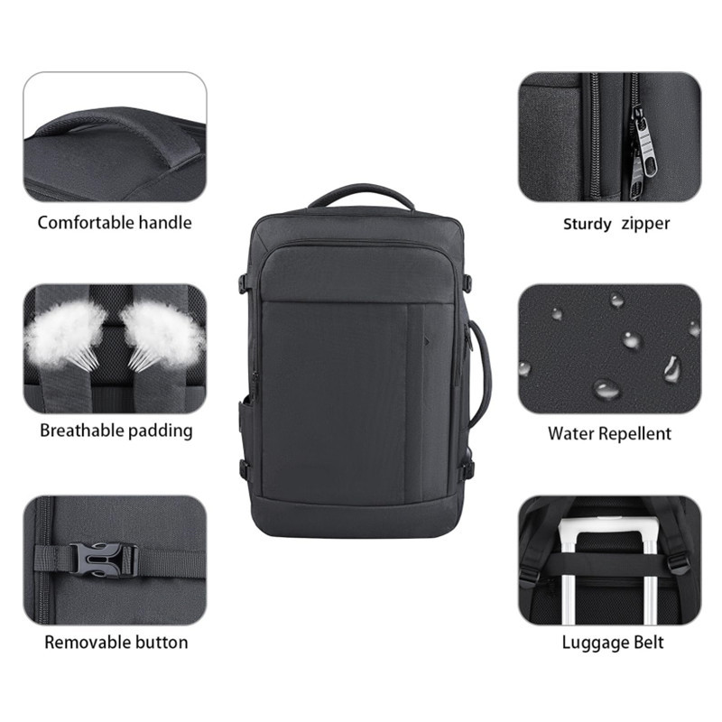 Black Expandable 17-Inch Laptop Travel Backpack with USB Port - Durable TSA view 6