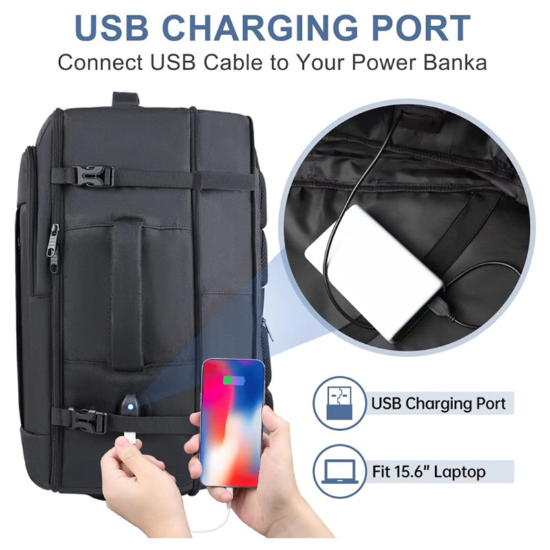 Grey Expandable 17-Inch Laptop Travel Backpack with USB Port - Durable TSA view 4