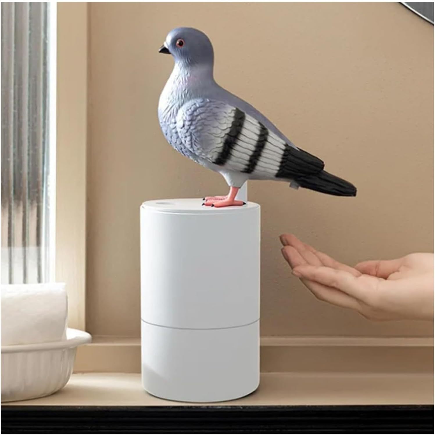 Adorable Grey Pigeon Smart Motion Sensor Foam Pump - Touchless Hand Washer