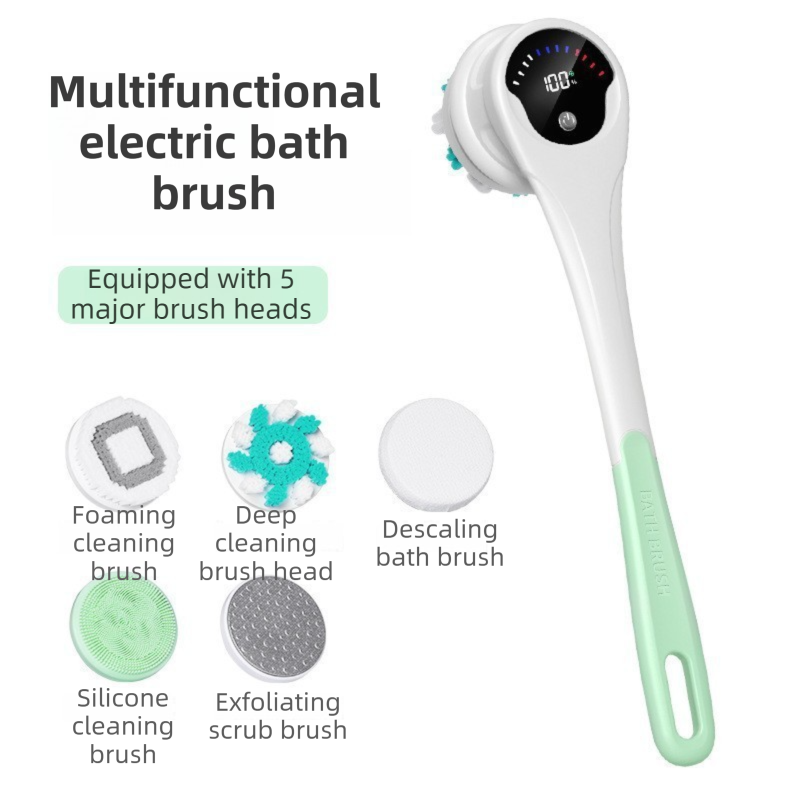 Green Electric 360°Rotating Shower Brush with Long Handle for Back