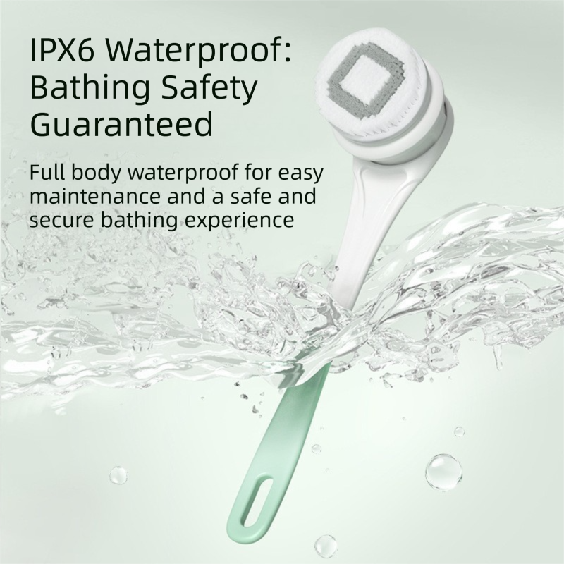 Green Electric 360°Rotating Shower Brush with Long Handle for Back view 3