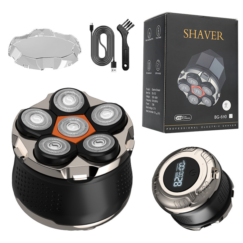 Black Men's 6D Magnetic Rotary Head Shaver for Wet/Dry Use - Professional